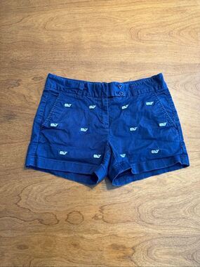 Vineyard Vines Womens Embroidered Whales Chino Shorts Navy Blue Dark Wash Size 0
